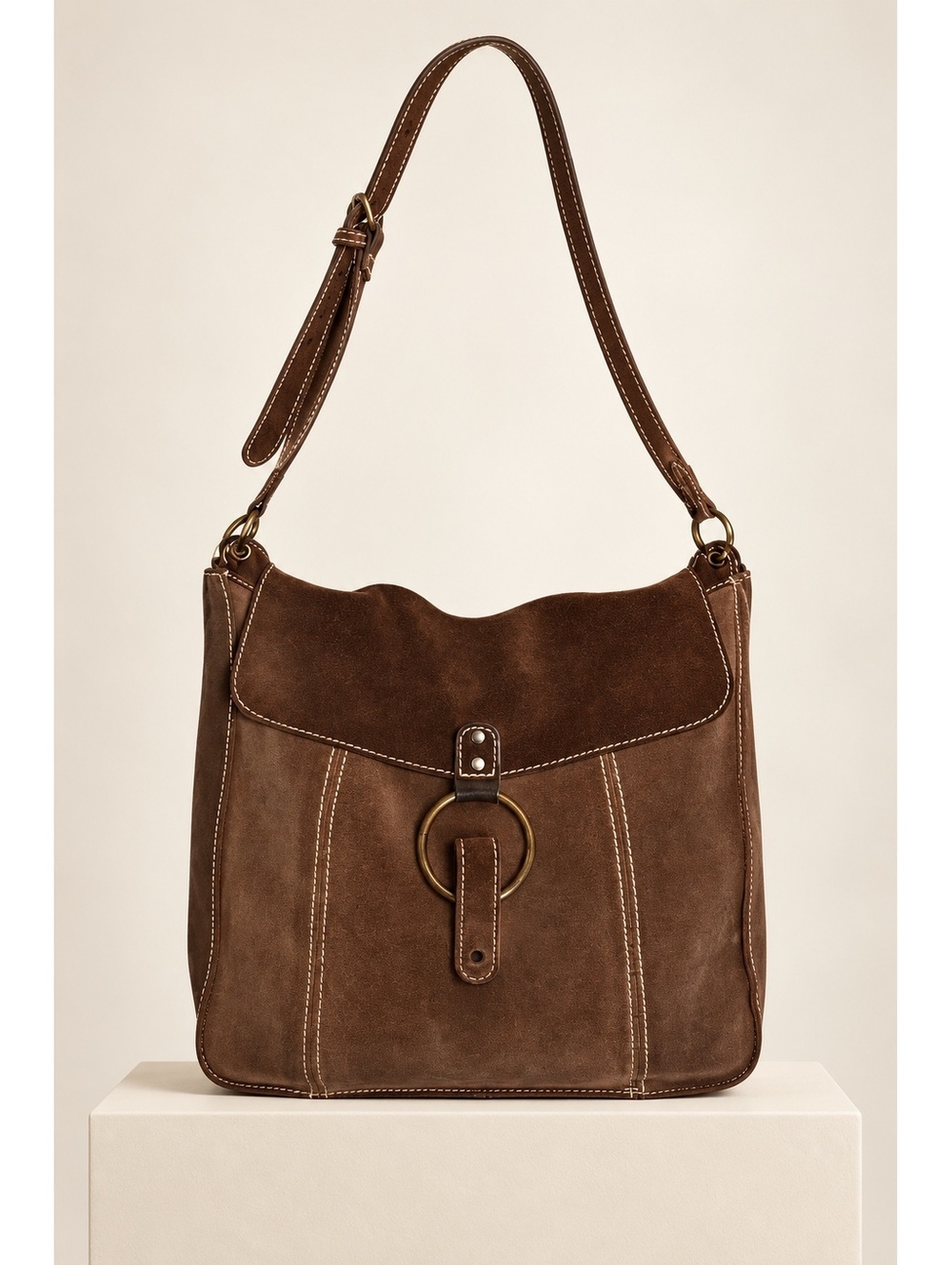 Vtg 90s Gap Chocolate Brown Suede Leather Boho Messenger Crossbody Bag